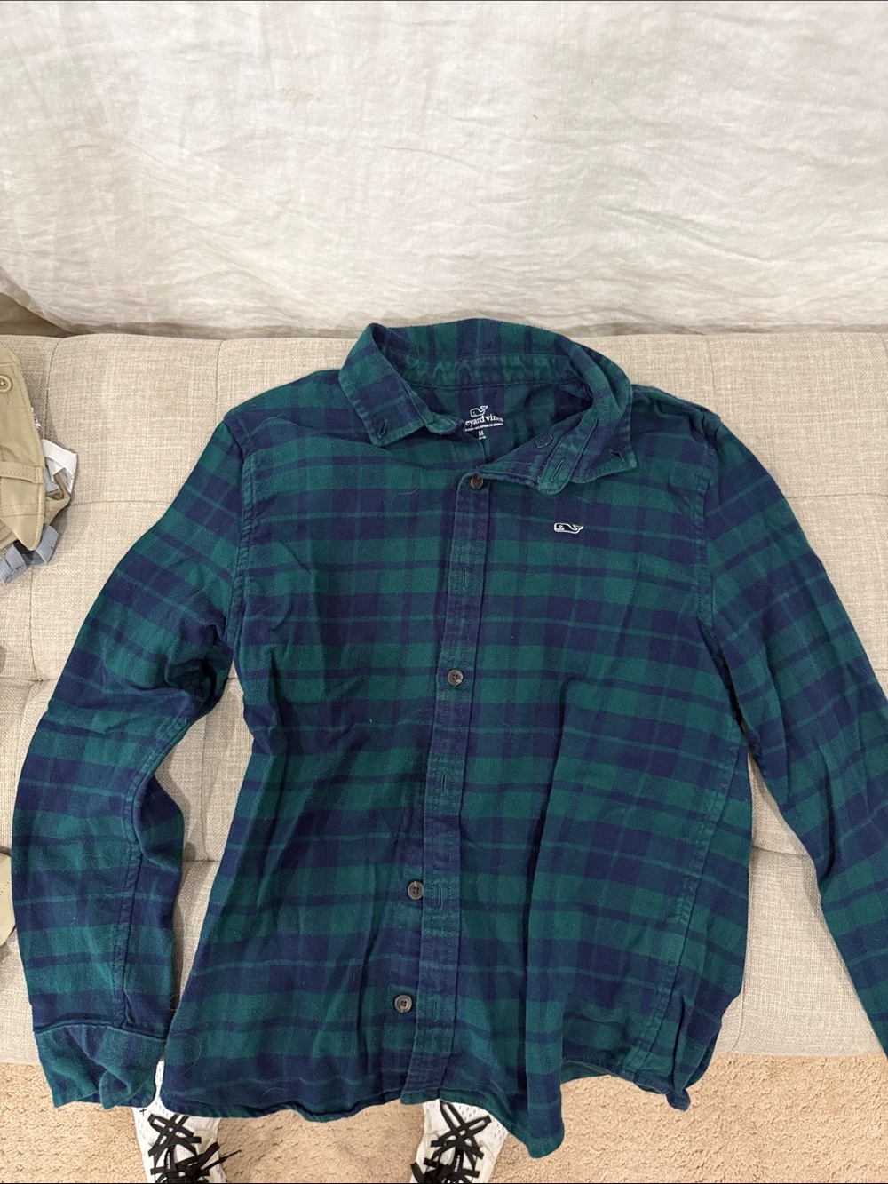 Vineyard vines youth medium Green & Navy Plaid Button-Up Shirt